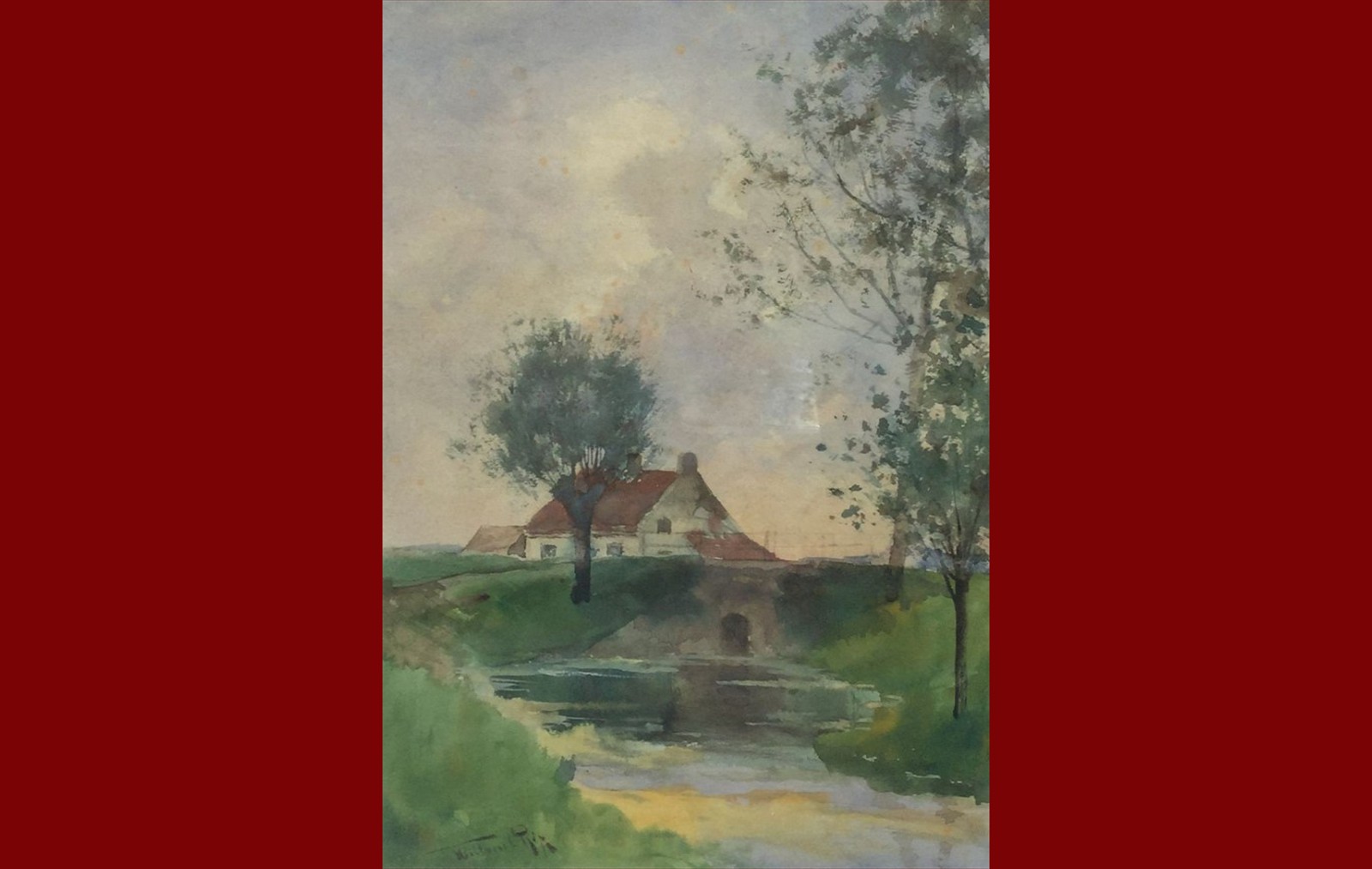 Brug over de vaart met boerderijgezicht