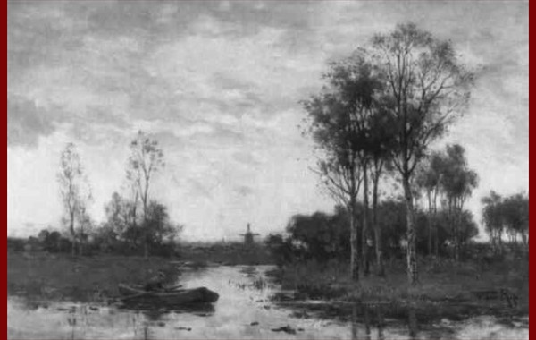 A Dutch river landscape at sunset